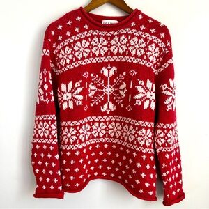 Croft & Barrow Women’s Sweater Silk Angora Wool Blend Red White Snow Flakes M